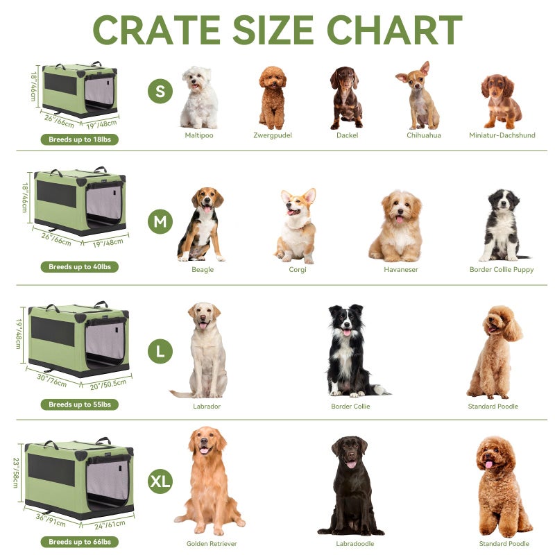 PETSFIT Soft Dog Crate, Dog Travel Crate - 36 Inch Lightweight, Easy Setup, sturdy Portable Dog Crate, Adjustable Framework with 3 Mesh Door, Soft Sided Collapsible Dog Kennel Green - Image 2